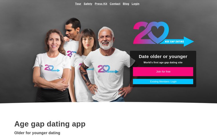 Screenshot of the 20 Dating website