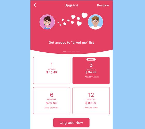Screenshot of the 3Somer prices