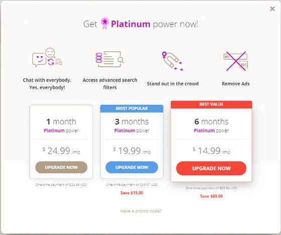 Screenshot of the AfricanLove prices