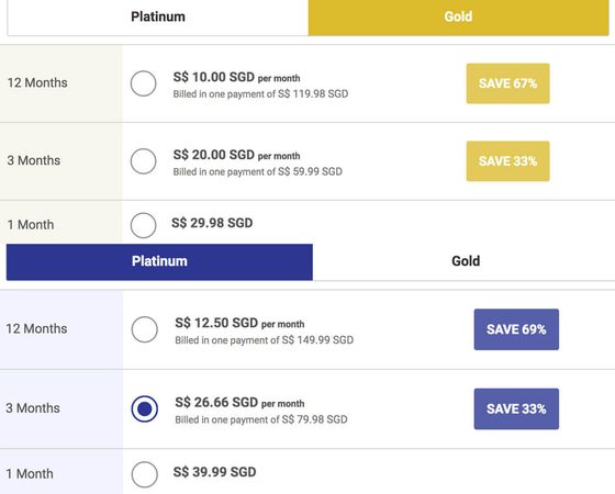 Screenshot of the BlackCupid prices