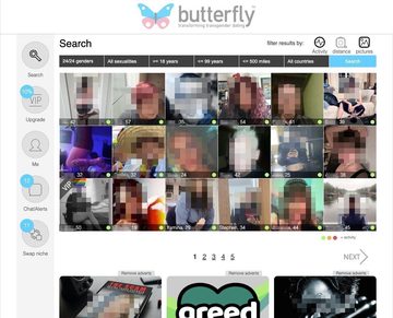 Screenshot of the Butterfly Dating website