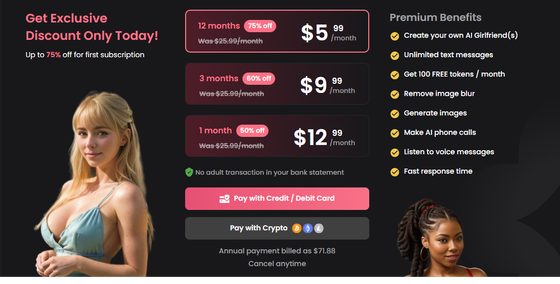 Screenshot of the Candy.ai prices