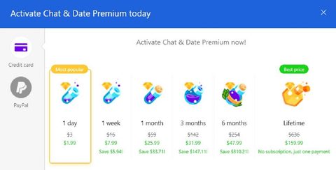 Screenshot of the Chat and Date prices
