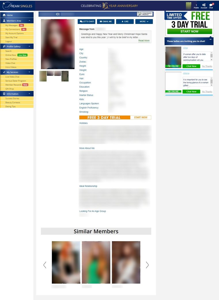 DreamSingles Member Profile Female