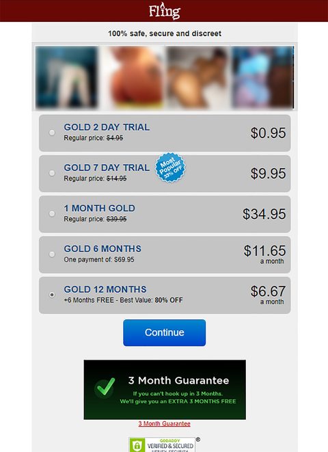 Screenshot of the Fling prices