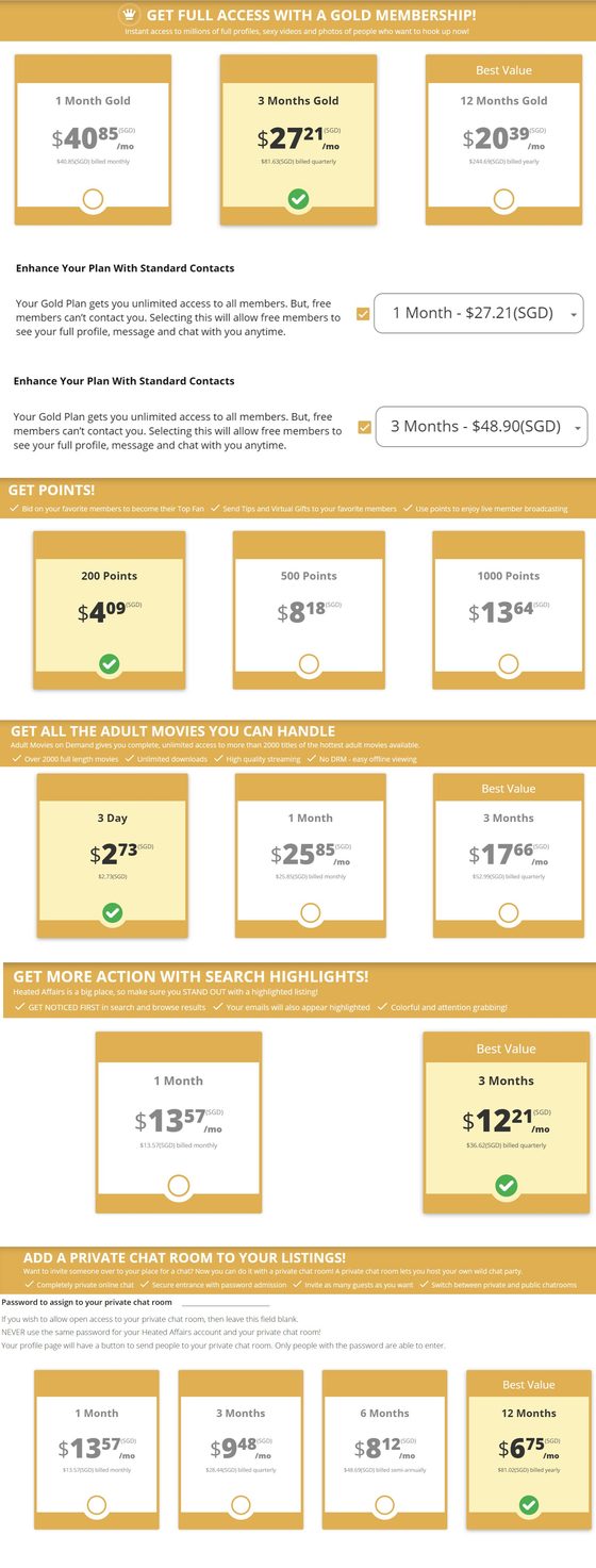 Screenshot of the Heated Affairs prices