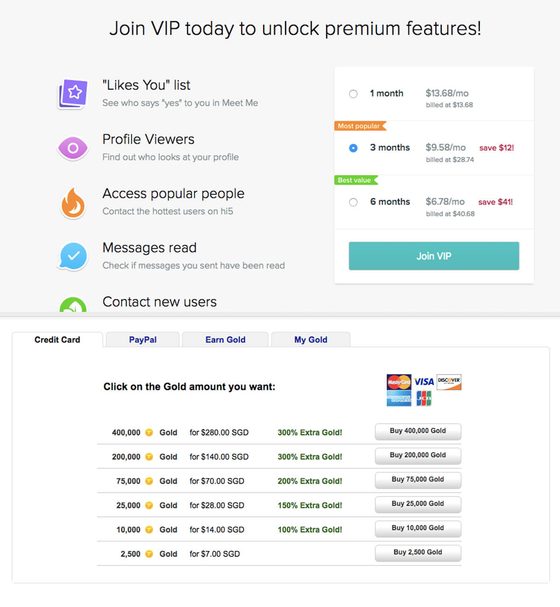 Screenshot of the hi5 prices