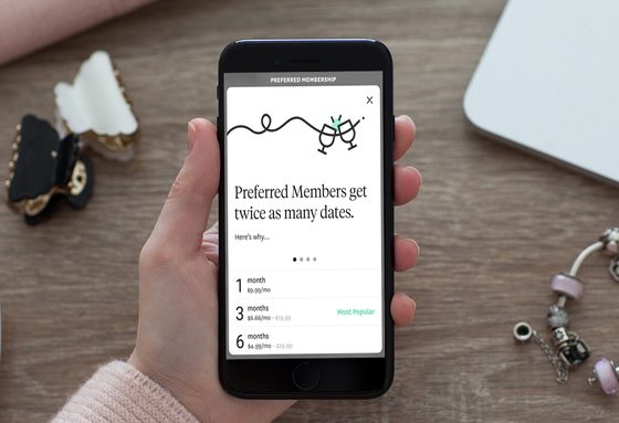 Screenshot of the Hinge prices