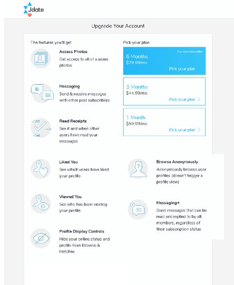 Screenshot of the Jdate prices