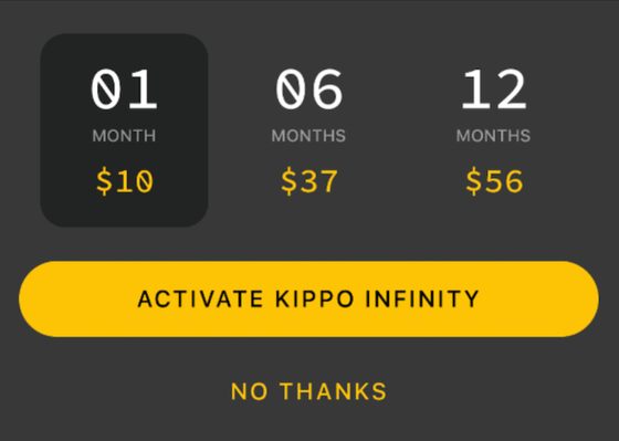 Screenshot of the Kippo prices