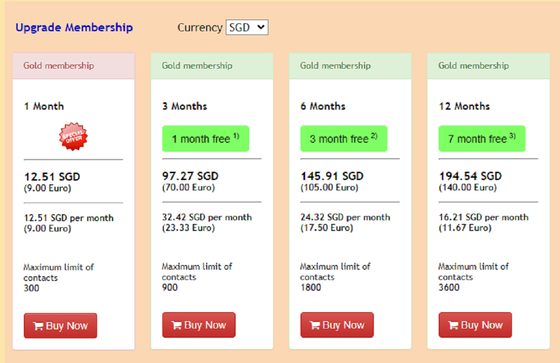 Screenshot of the LatinLove prices