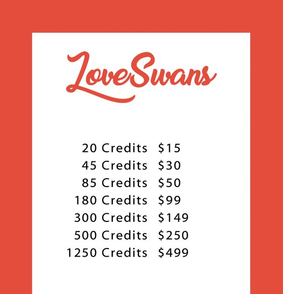 Screenshot of the LoveSwans prices