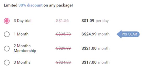 Screenshot of the MamFlirt prices