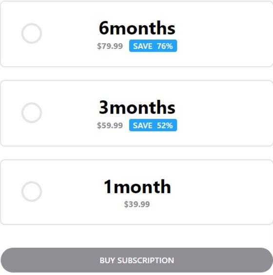 Screenshot of the Meetville prices