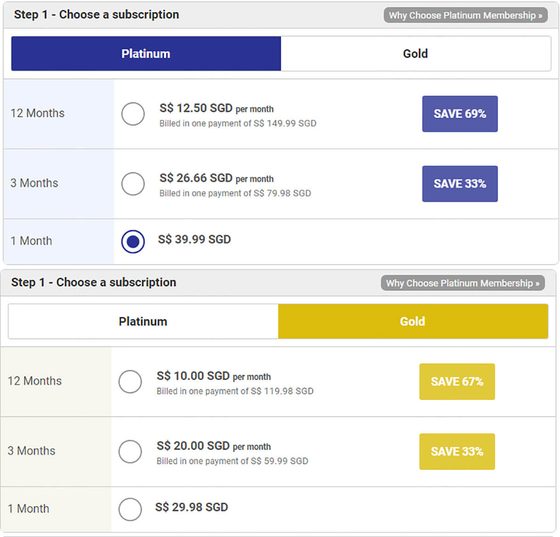 Screenshot of the Military Cupid prices