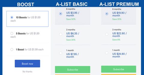 Screenshot of the OKCupid prices