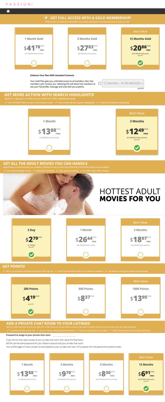 Screenshot of the Passion.com prices