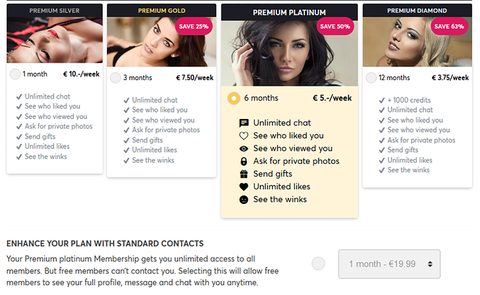 Screenshot of the RichMeetBeautiful prices