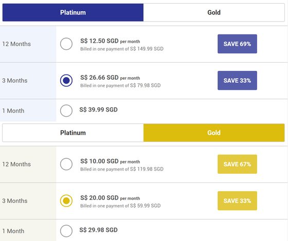 Screenshot of the RussianCupid prices