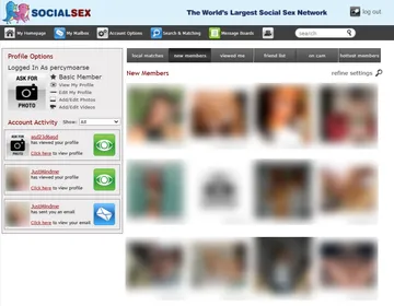 Screenshot of the SocialSex website