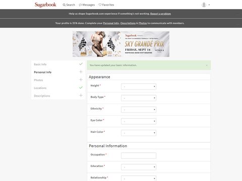 Sugarbook Personal Information