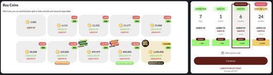 Screenshot of the Sugarbook prices