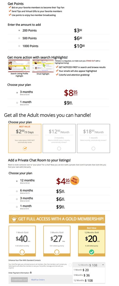 Screenshot of the TSDates prices