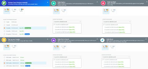 Screenshot of the Twoo prices