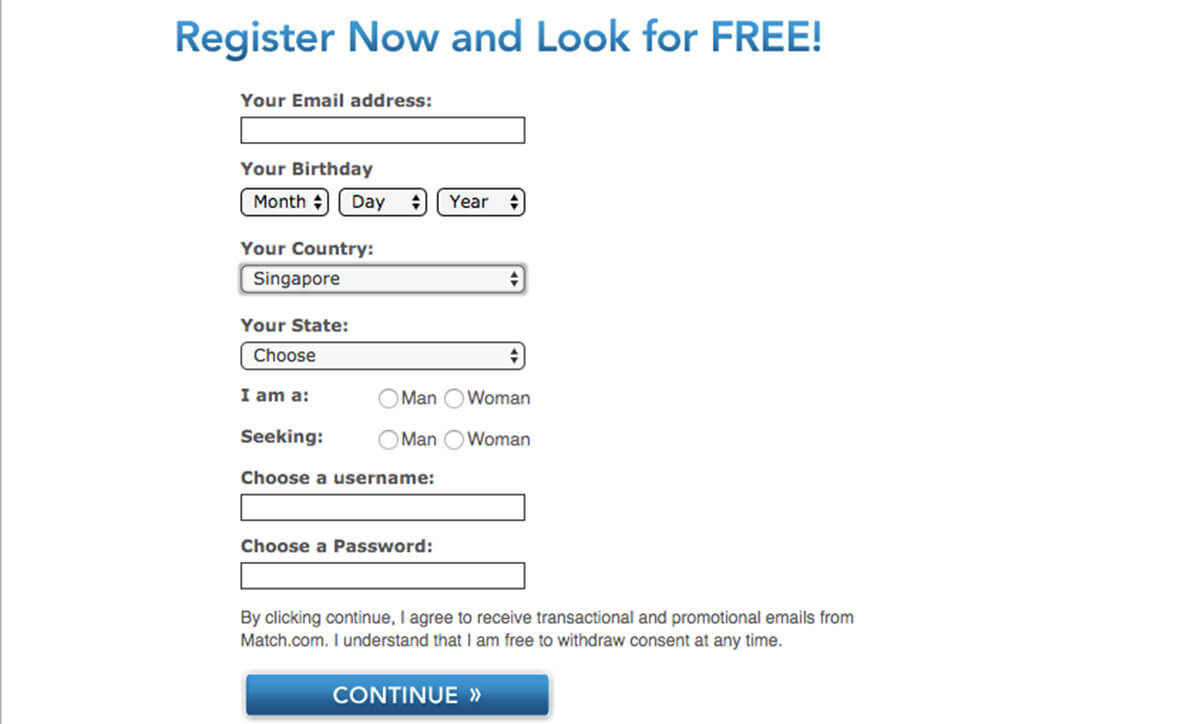 Register match com Create an